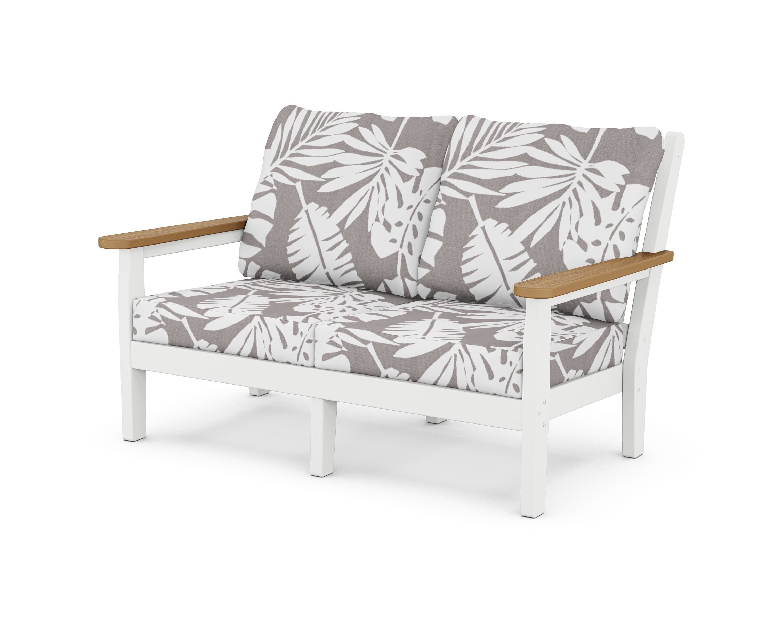 POLYWOOD® Chippendale Deep Seating Loveseat in White / Natural / Leaf Grey Mist