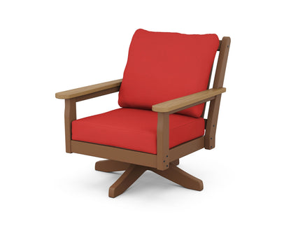 POLYWOOD® Chippendale Deep Seating Swivel Chair in Teak / Natural / Crimson Linen