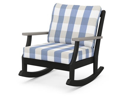 POLYWOOD® Braxton Deep Seating Rocking Chair in Black / Driftwood / Buffalo Plaid Sky Blue