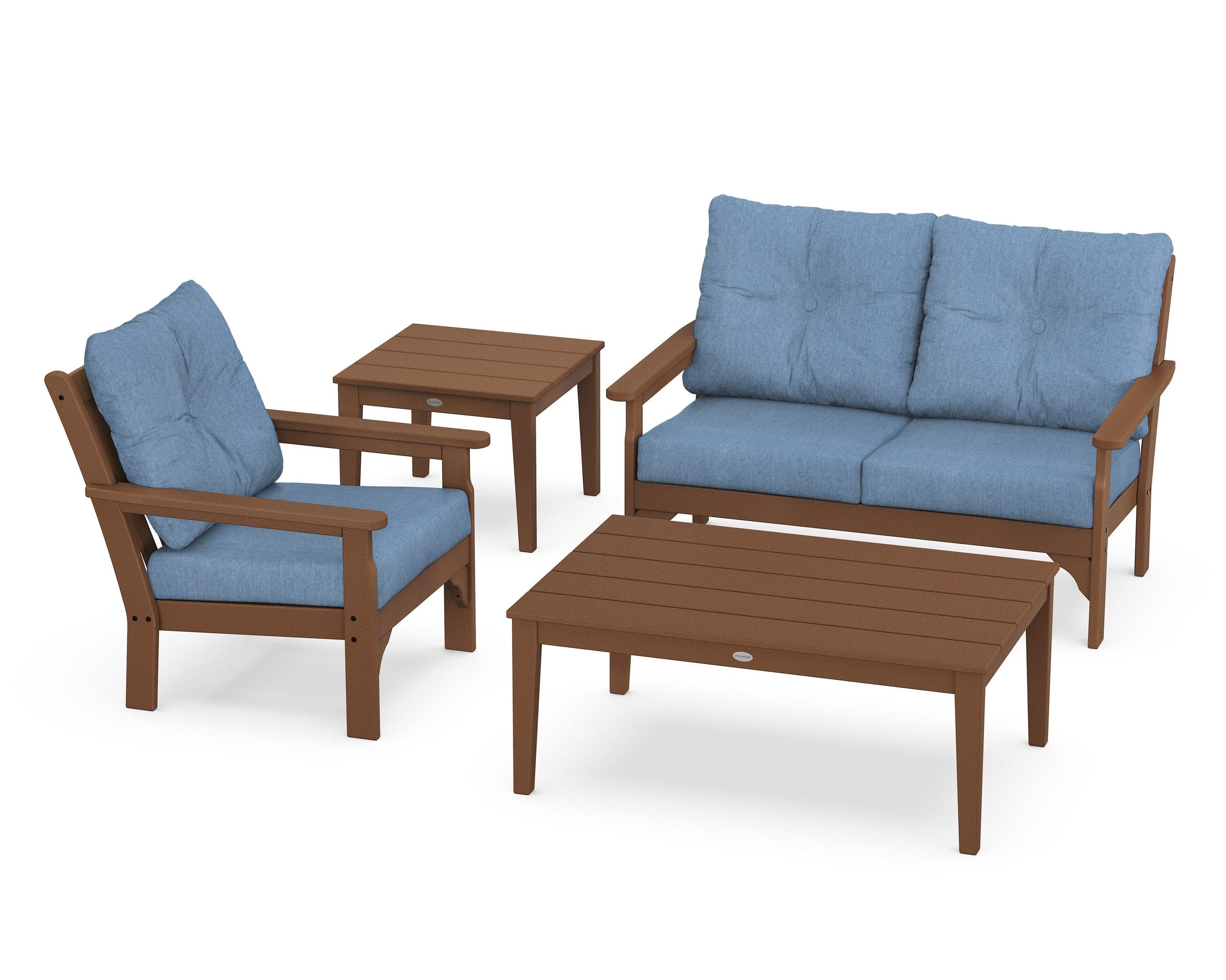POLYWOOD® Vineyard 4-Piece Deep Seating Set in Teak / Sky Blue