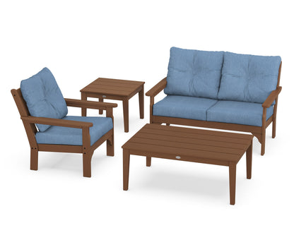 POLYWOOD® Vineyard 4-Piece Deep Seating Set in Teak / Sky Blue
