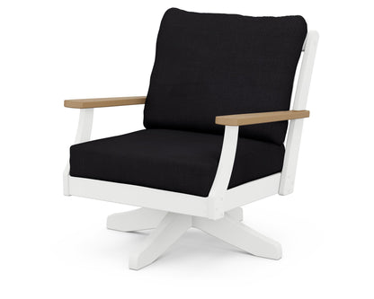 POLYWOOD® Braxton Deep Seating Swivel Chair in White / Natural / Midnight Linen