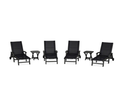 POLYWOOD® Coastal Chaise 6-Piece Set with Wheels in Black / Black Sling