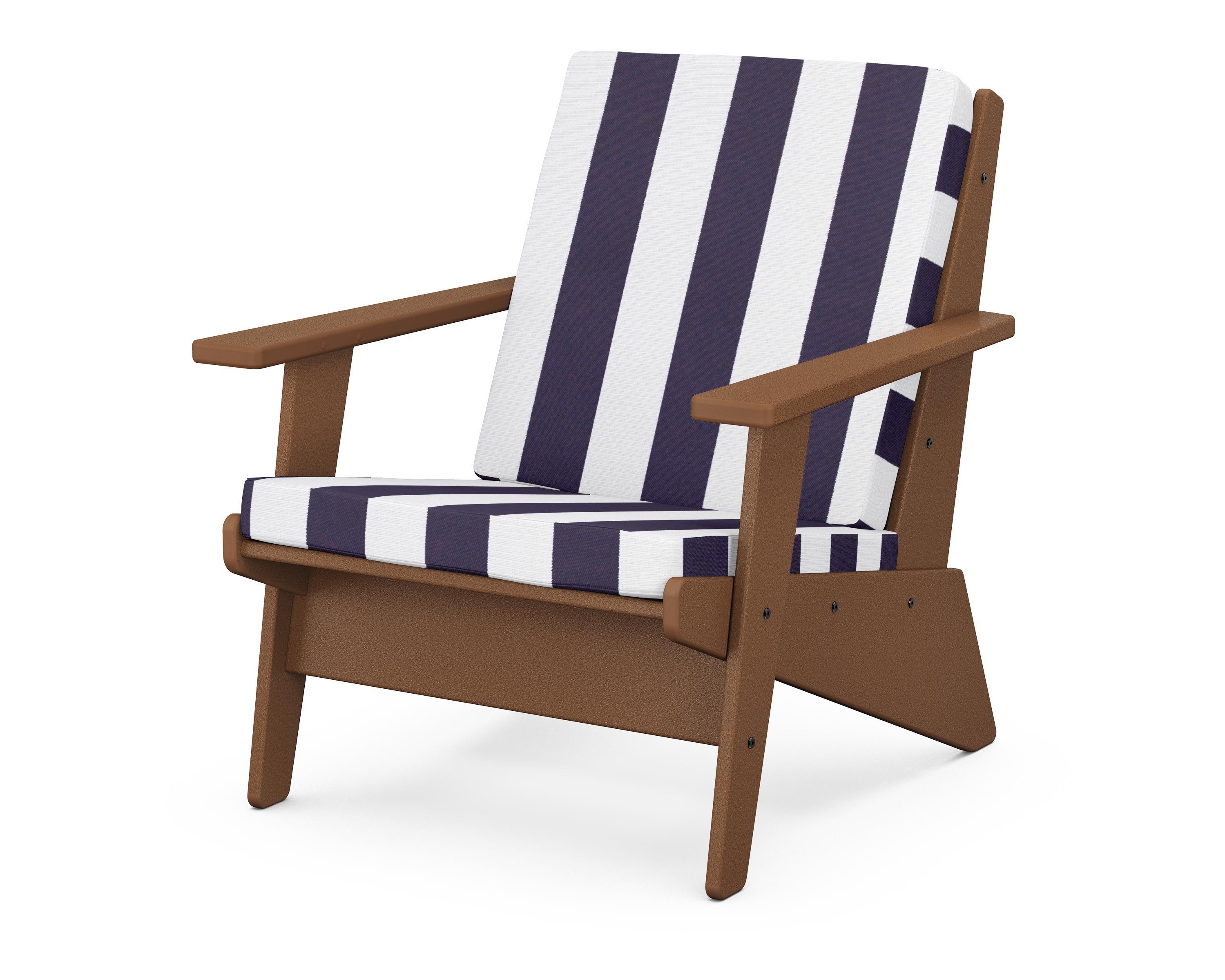 POLYWOOD® Riviera Modern Lounge Chair in Teak / Cabana Stripe Navy