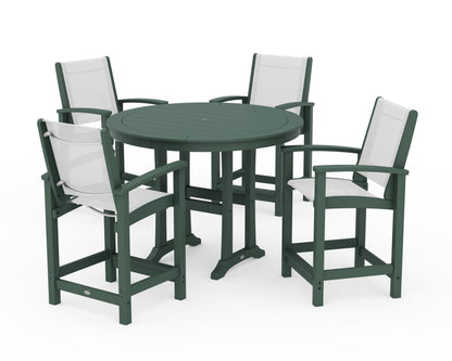 POLYWOOD® Coastal 5-Piece Counter Set in Green / White Sling