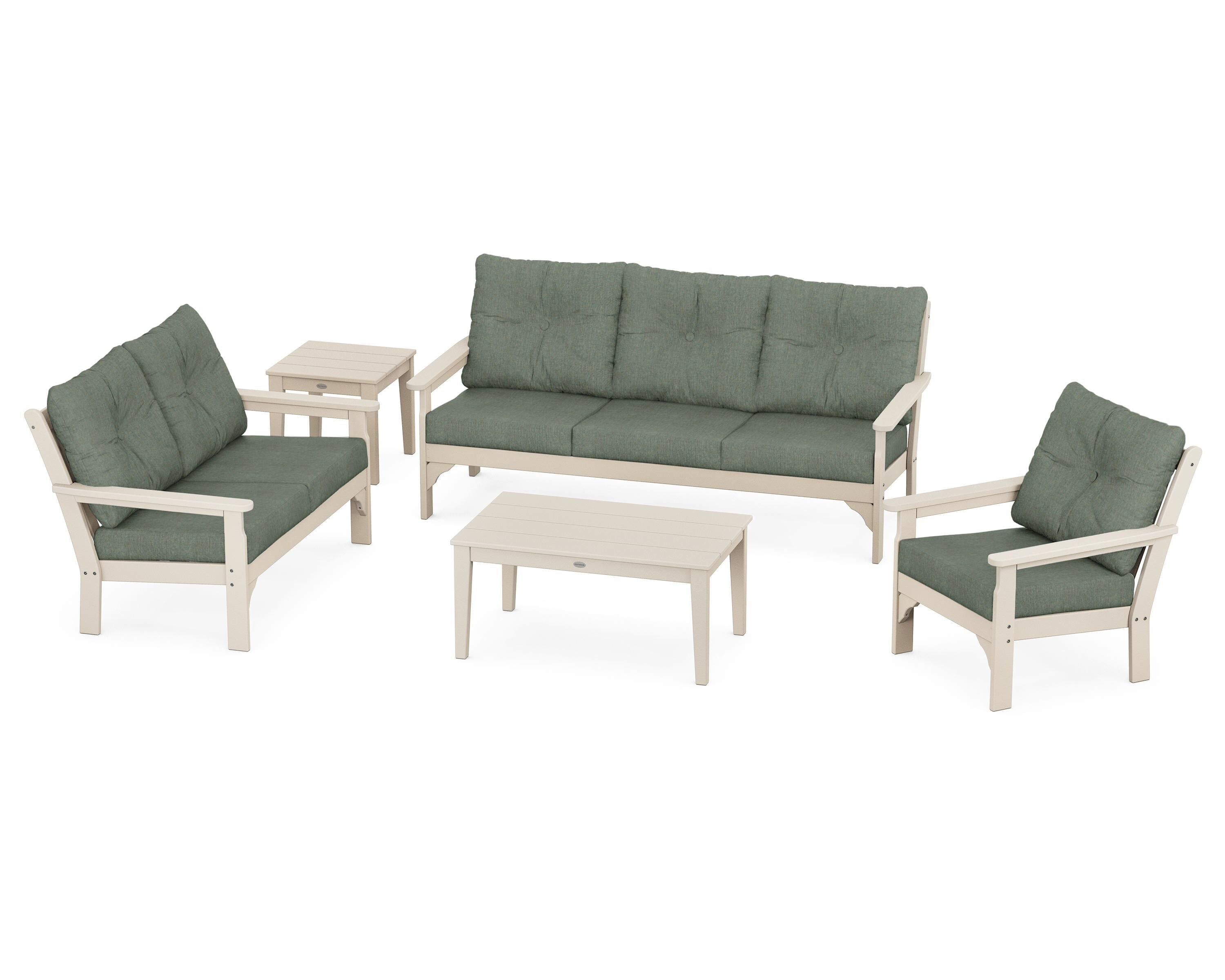 POLYWOOD® Vineyard 5 Piece Deep Seating Set in Sand / Cast Sage