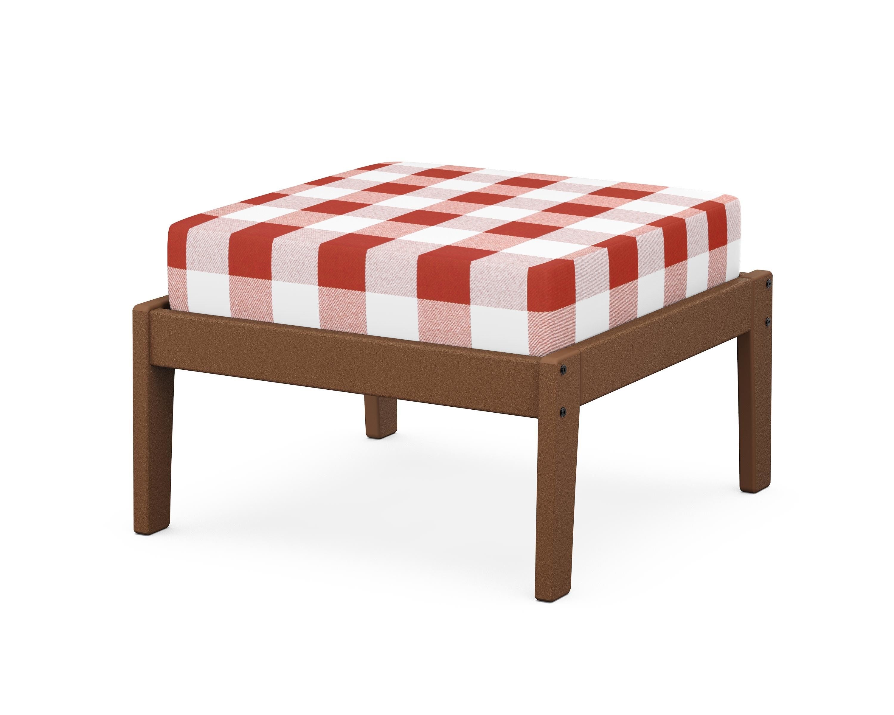 Unbranded Deep Seating Ottoman in Teak / Buffalo Plaid Crimson
