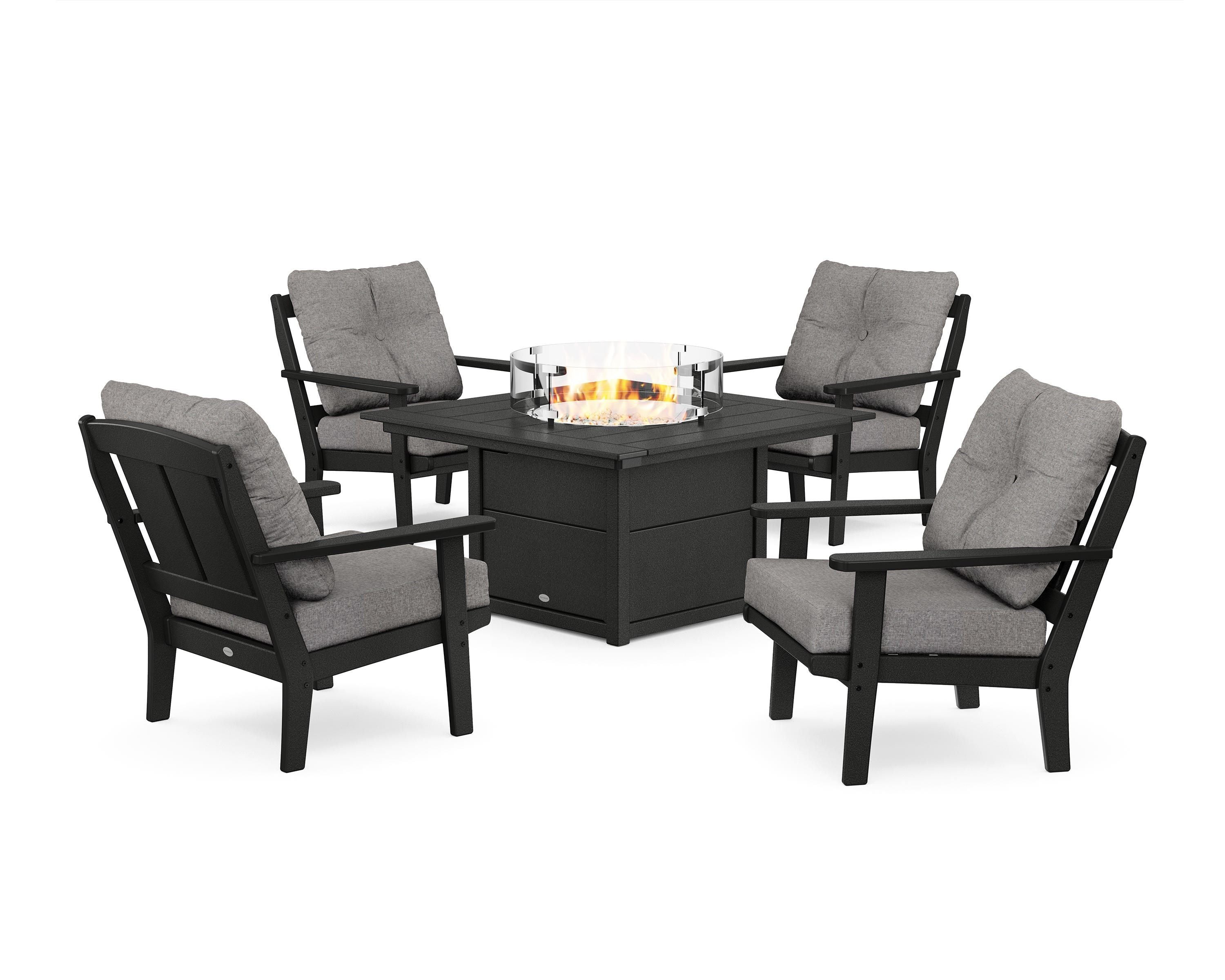 POLYWOOD® Mission 5-Piece Deep Seating Set with Fire Pit Table in Black / Grey Mist