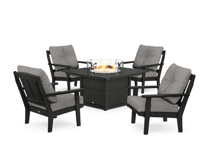 POLYWOOD® Mission 5-Piece Deep Seating Set with Fire Pit Table in Black / Grey Mist