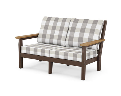 POLYWOOD® Chippendale Deep Seating Loveseat in Mahogany / Natural / Buffalo Plaid Grey Mist
