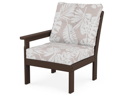 POLYWOOD® Vineyard Modular Left Arm Chair in Mahogany / Leaf Dune Burlap
