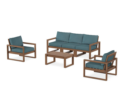 POLYWOOD® EDGE Sectional 4-Piece Deep Seating Set with Sofa in Teak / Ocean Teal