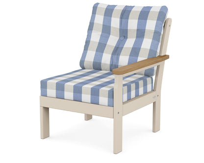 POLYWOOD® Vineyard Modular Right Arm Chair in Sand / Natural / Buffalo Plaid Sky Blue