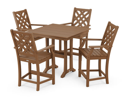 Country Living Wovendale 5-Piece Farmhouse Counter Set with Trestle Legs in Teak