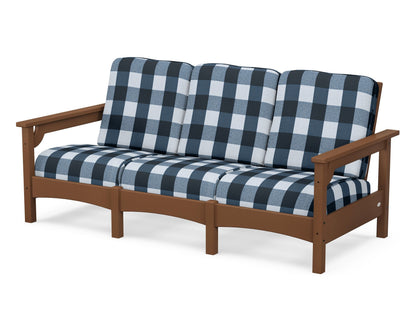 POLYWOOD® Club Sofa in Teak / Buffalo Plaid Marine Indigo