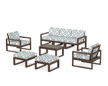 POLYWOOD® EDGE Sectional 8-Piece Lounge Sofa Set in Mahogany / Trellis Glacier Spa