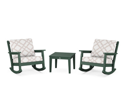 POLYWOOD® Chippendale 3-Piece Deep Seating Rocker Set in Green / Trellis Dune Burlap