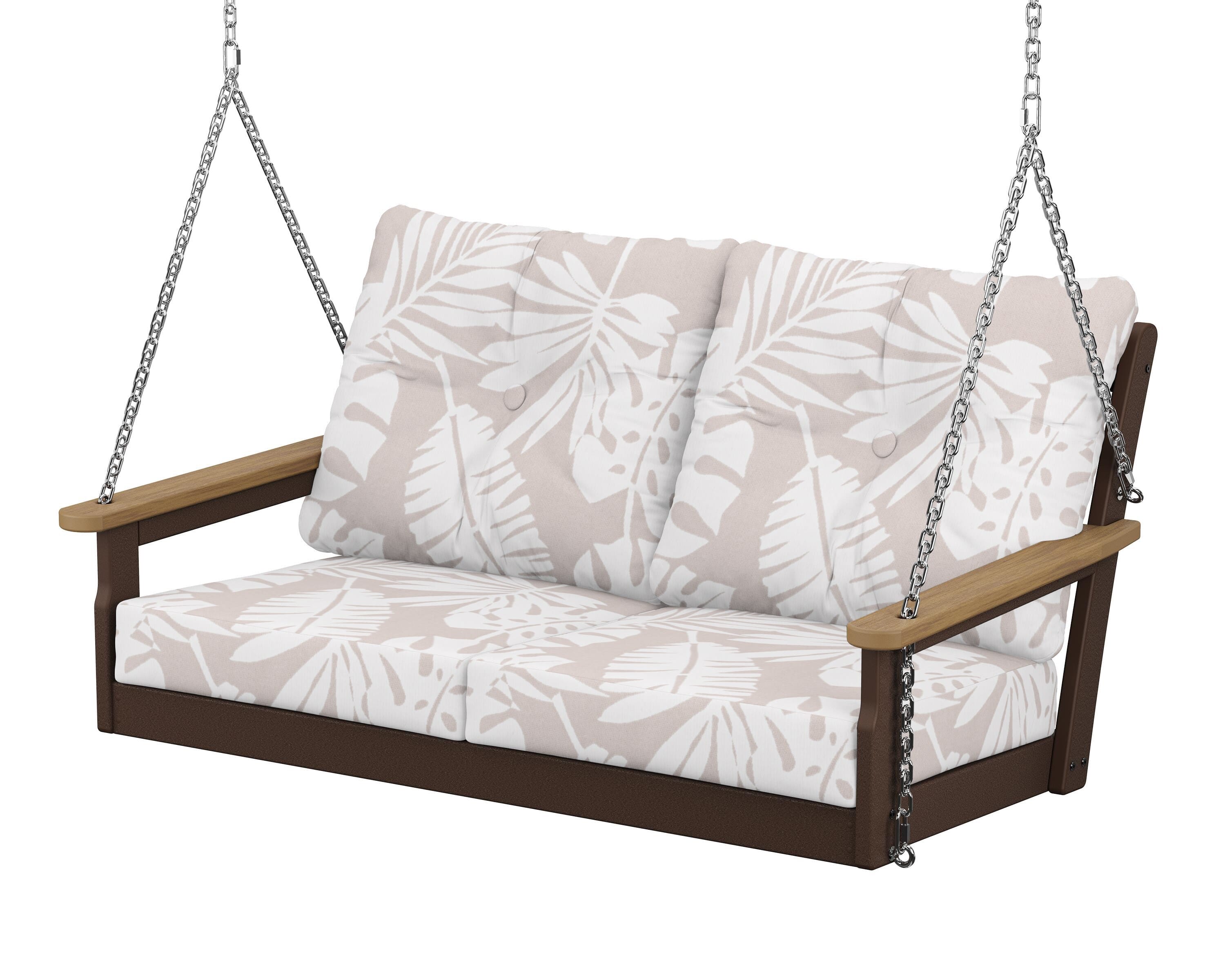 POLYWOOD® Vineyard Deep Seating Swing in Mahogany / Natural / Leaf Dune Burlap