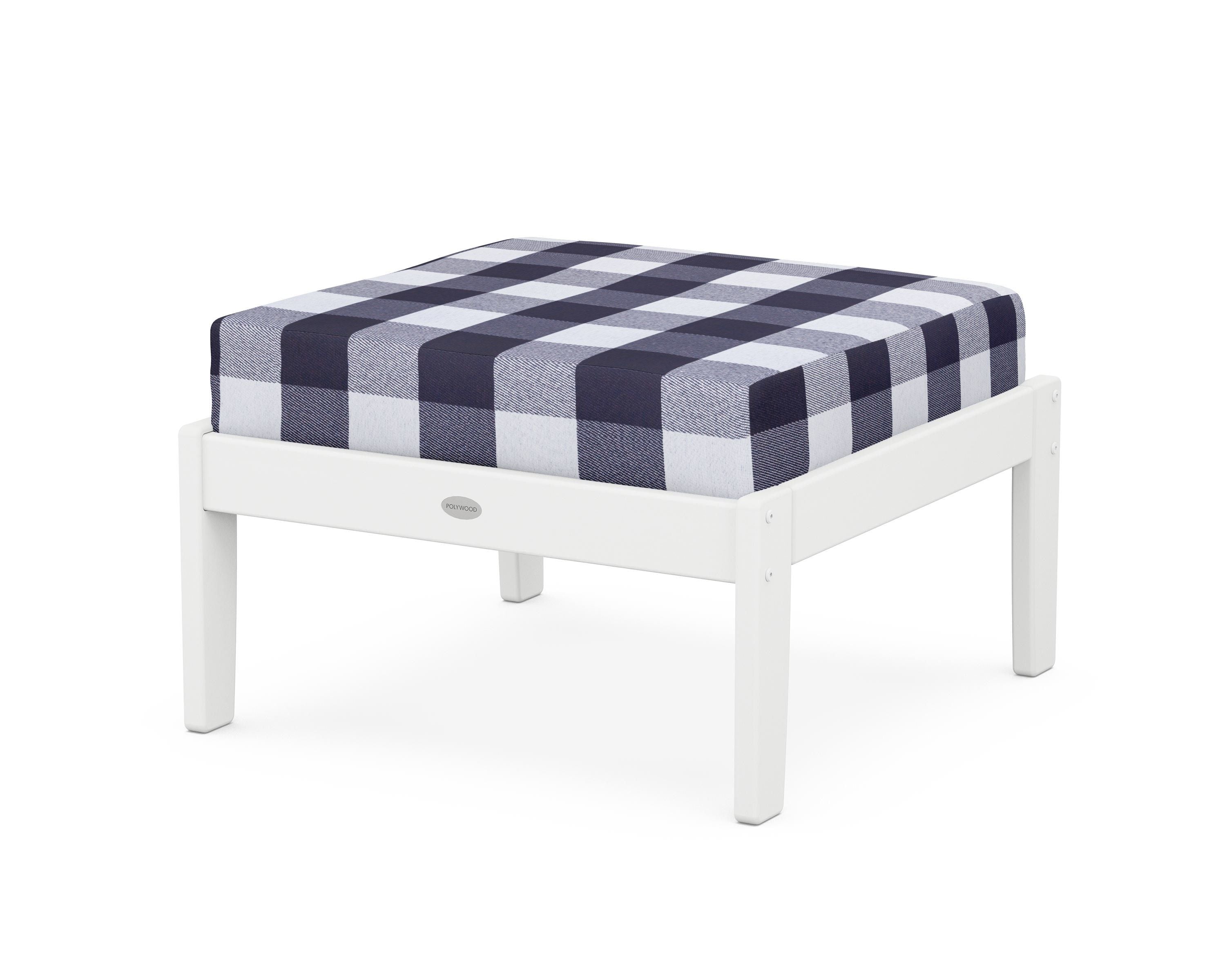 POLYWOOD® Braxton Deep Seating Ottoman in White / Buffalo Plaid Navy