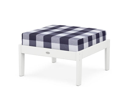 POLYWOOD® Braxton Deep Seating Ottoman in White / Buffalo Plaid Navy