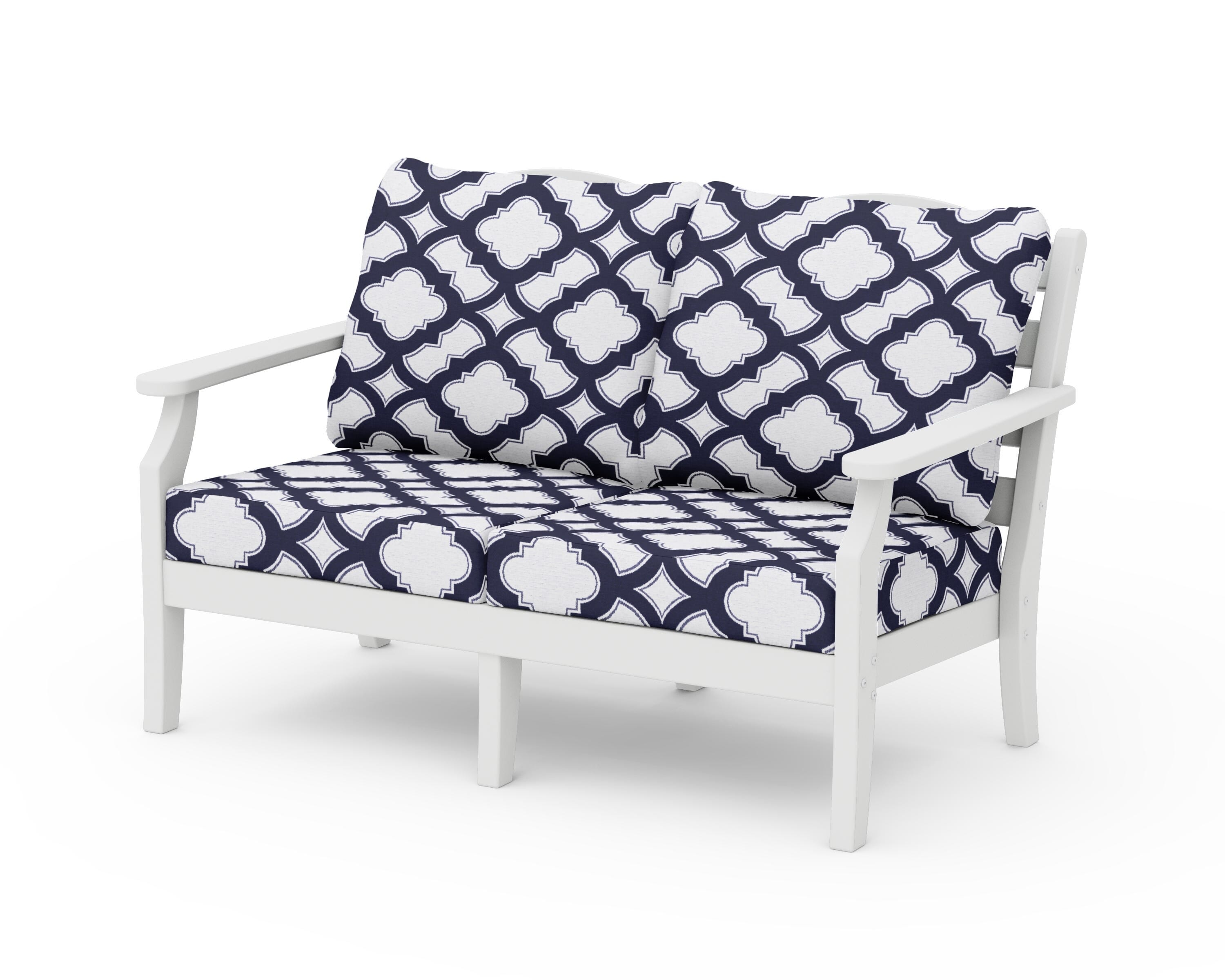 Draper James™ by  POLYWOOD® Savannah Deep Seating Loveseat in White / Trellis Navy
