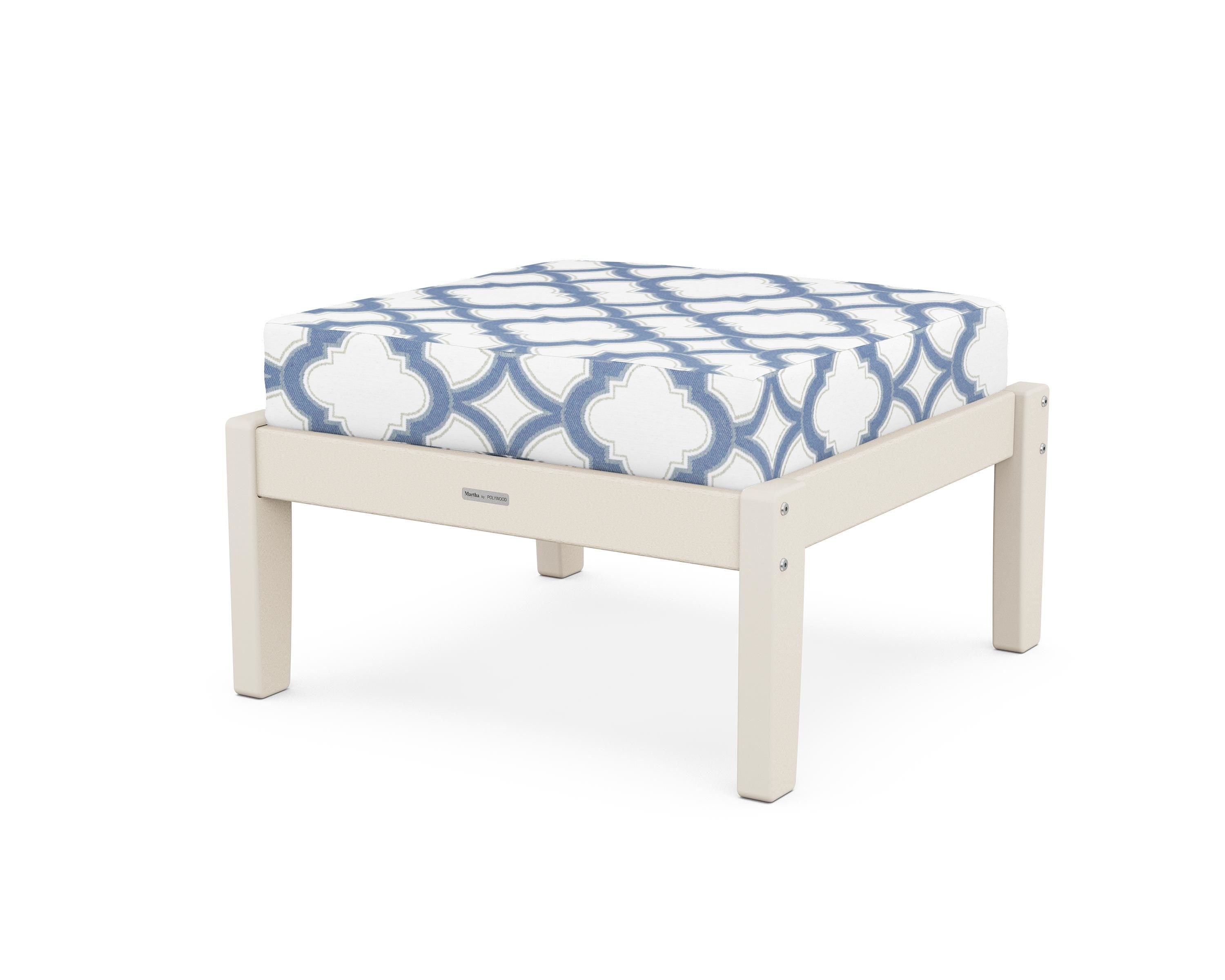 Martha Stewart by POLYWOOD® Chinoiserie Deep Seating Ottoman in Sand / Trellis Sky Blue