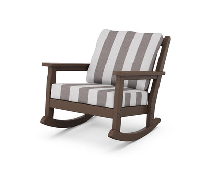 POLYWOOD® Chippendale Deep Seating Rocking Chair in Mahogany / Cabana Stripe Grey Mist