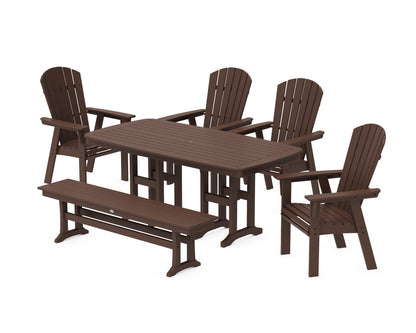 POLYWOOD® Nautical Curveback Adirondack 6-Piece Dining Set with Bench in Mahogany