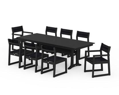 POLYWOOD® EDGE Sling 9-Piece Farmhouse Trestle Dining Set in Black / Black Sling