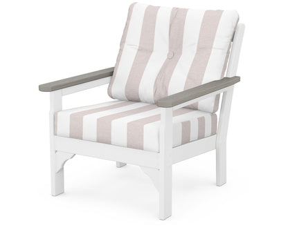 POLYWOOD® Vineyard Deep Seating Chair in White / Driftwood / Cabana Stripe Dune Burlap