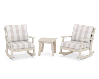 POLYWOOD® Braxton 3-Piece Deep Seating Rocker Set in Sand / Buffalo Plaid Dune Burlap