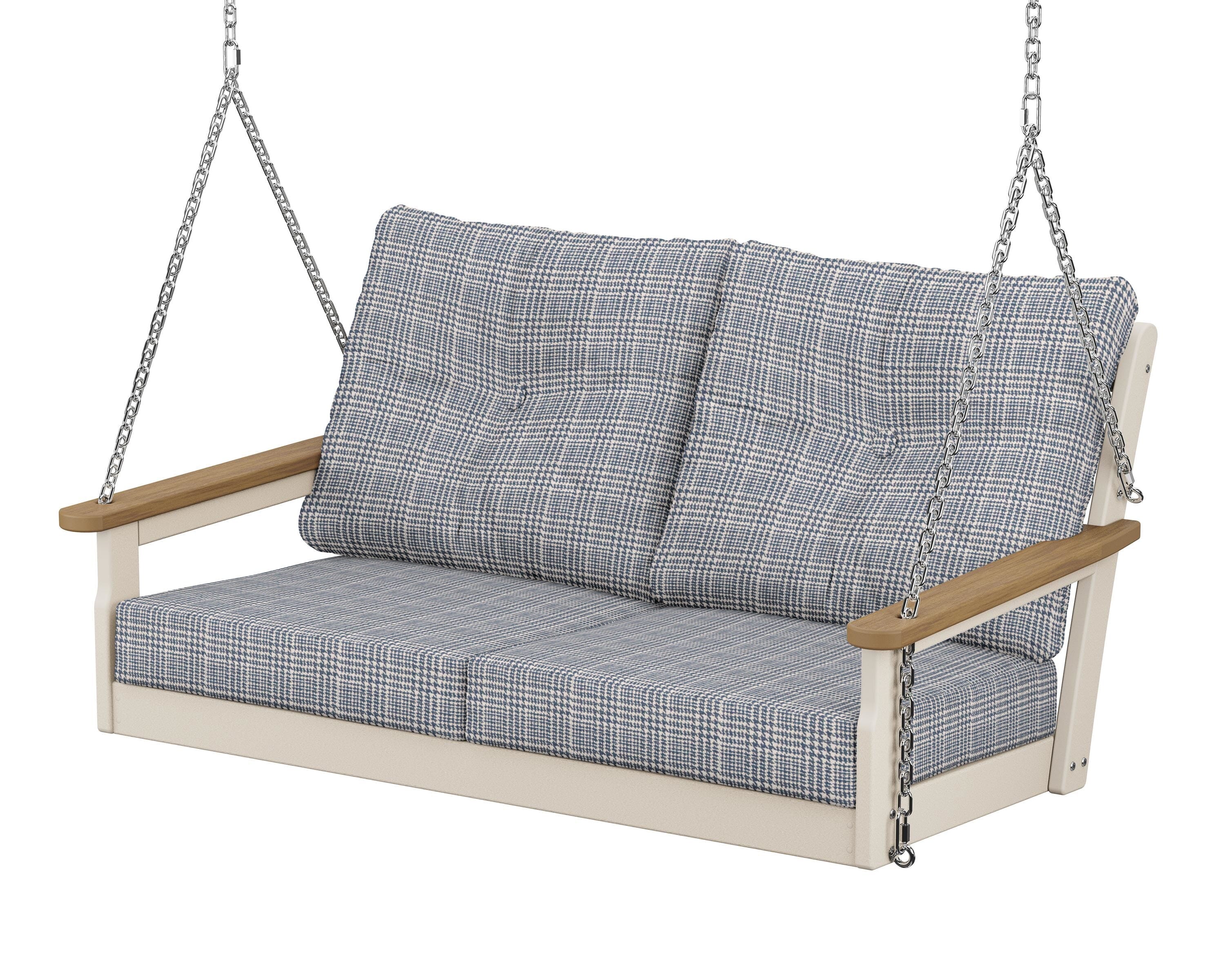 POLYWOOD® Vineyard Deep Seating Swing in Sand / Natural / Houndstooth Sky Blue