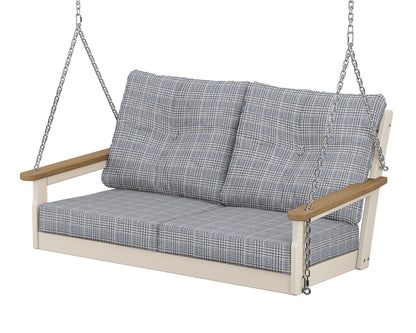 POLYWOOD® Vineyard Deep Seating Swing in Sand / Natural / Houndstooth Sky Blue