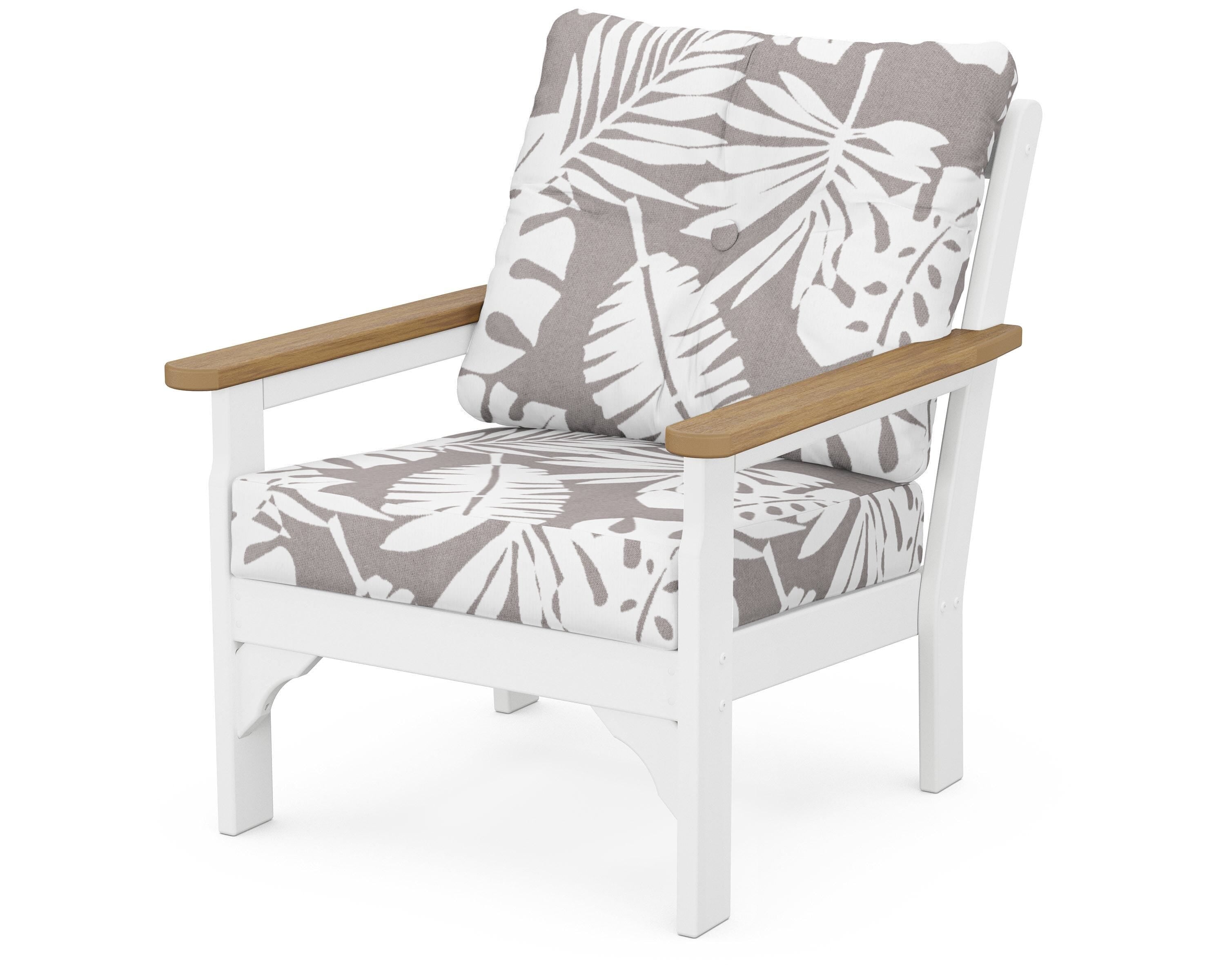 POLYWOOD® Vineyard Deep Seating Chair in White / Natural / Leaf Grey Mist
