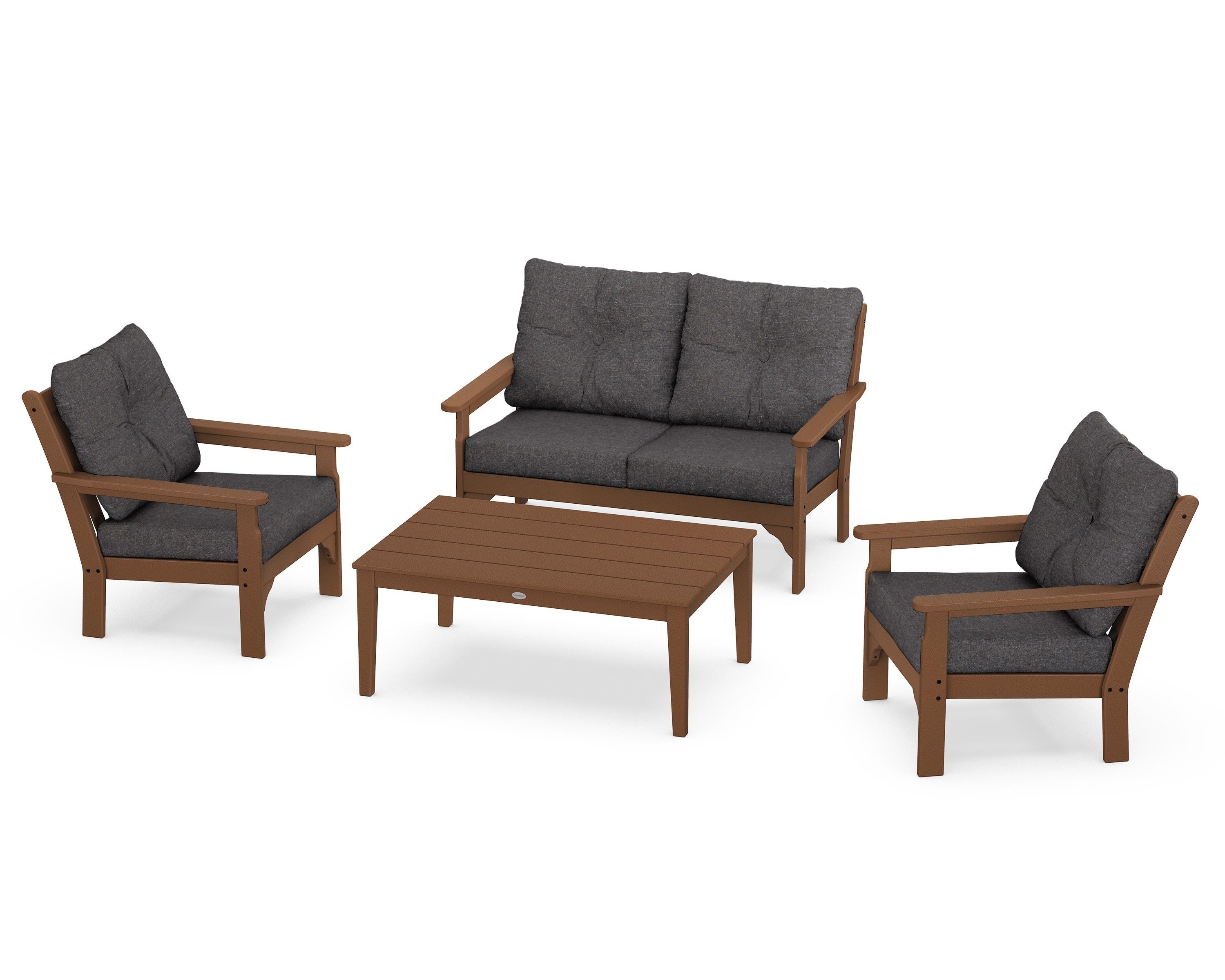 POLYWOOD® Vineyard 4-Piece Deep Seating Set in Teak / Ash Charcoal