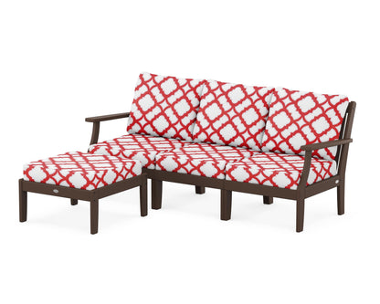 POLYWOOD® Braxton Modular 4-Piece Deep Seating Set with Ottoman in Mahogany / Trellis Crimson