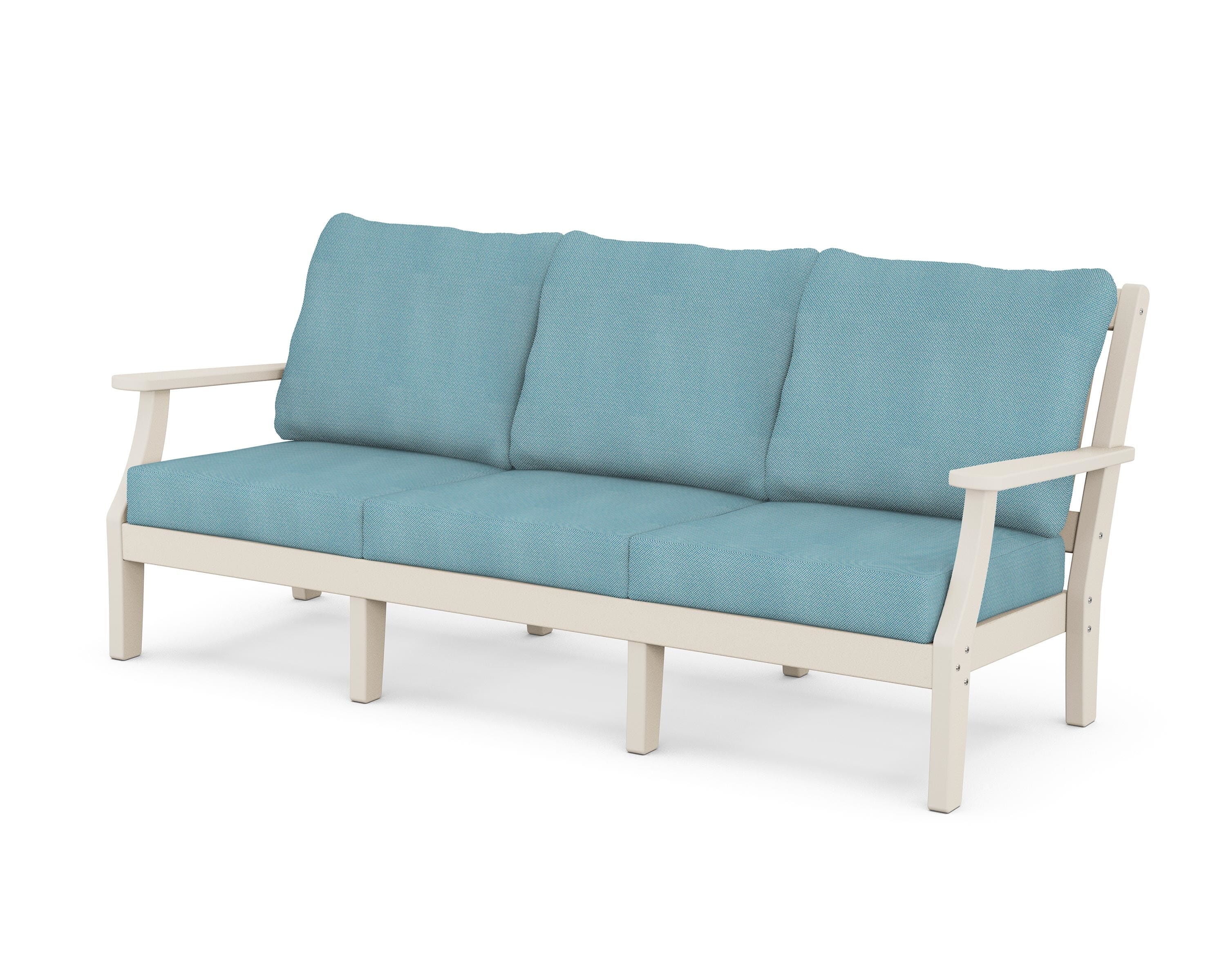 Martha Stewart by POLYWOOD® Chinoiserie Deep Seating Sofa in Sand / Lattice Sky Blue