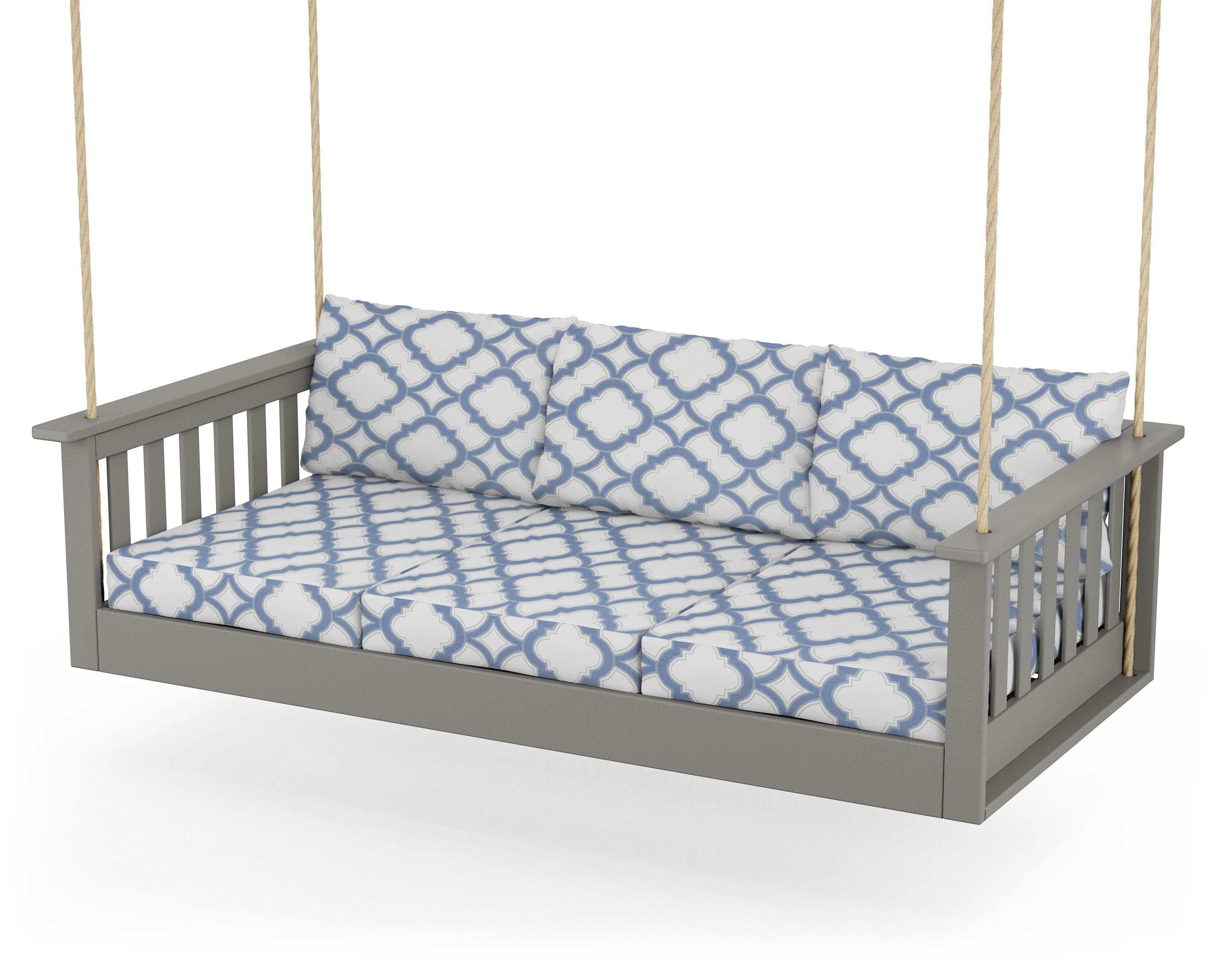 POLYWOOD® Vineyard Daybed Swing in Slate Grey / Trellis Sky Blue