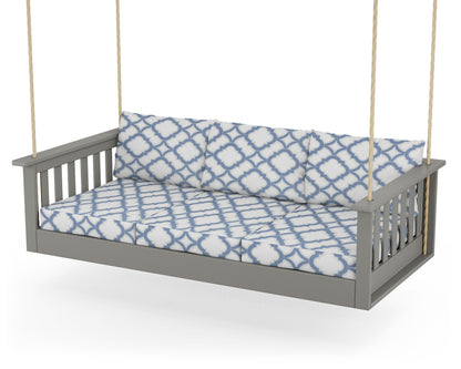POLYWOOD® Vineyard Daybed Swing in Slate Grey / Trellis Sky Blue