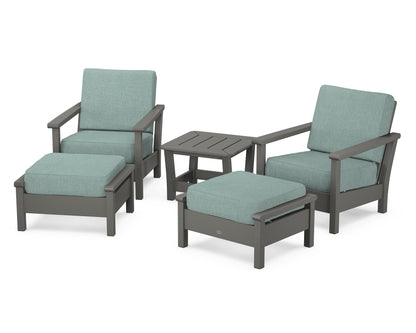 POLYWOOD® Harbour 5-Piece Deep Seating Chair Set in Slate Grey / Glacier Spa