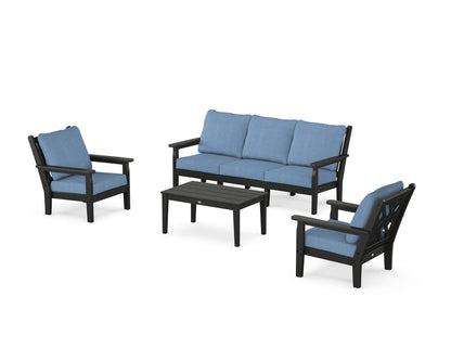 POLYWOOD® Chippendale 4-Piece Deep Seating Set with Sofa in Black / Sky Blue