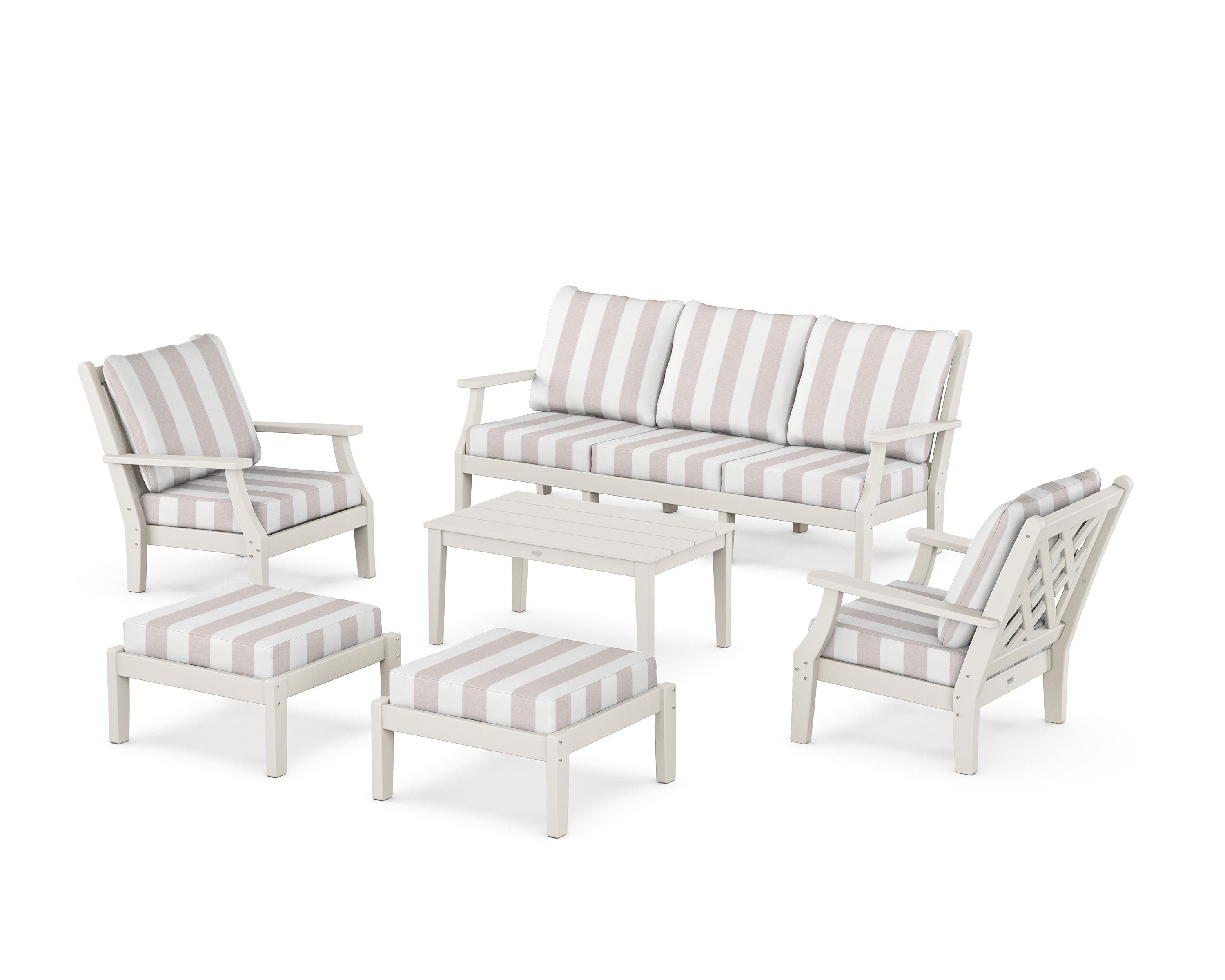 Country Living Wovendale 6-Piece Lounge Sofa Set in Sand / Cabana Stripe Dune Burlap