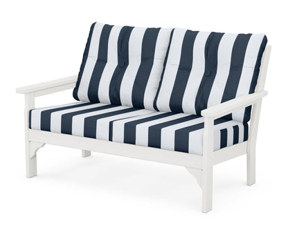 POLYWOOD® Vineyard Deep Seating Loveseat in Vintage White / Cabana Stripe Marine Indigo