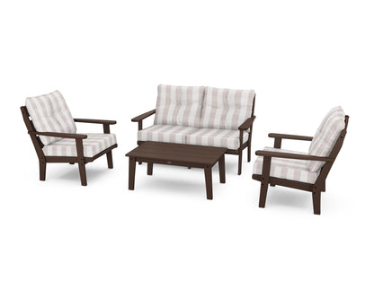 POLYWOOD® Lakeside 4-Piece Deep Seating Set in Mahogany / Buffalo Plaid Dune Burlap