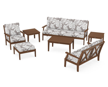 POLYWOOD® Braxton 7-Piece Deep Seating Set in Teak / Leaf Grey Mist