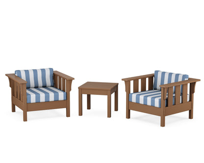 Martha Stewart by POLYWOOD® Acadia 3-Piece Deep Seating Set in Teak / Cabana Stripe Sky Blue