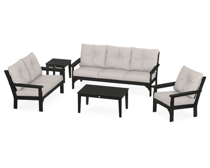 POLYWOOD® Vineyard 5 Piece Deep Seating Set in Black / Dune Burlap