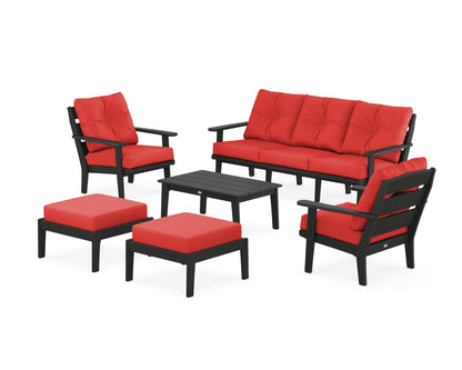 POLYWOOD® Lakeside 6-Piece Lounge Sofa Set in Black / Crimson Linen