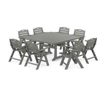 POLYWOOD® Nautical Lowback 9-Piece Square Dining Set with Trestle Legs in Slate Grey