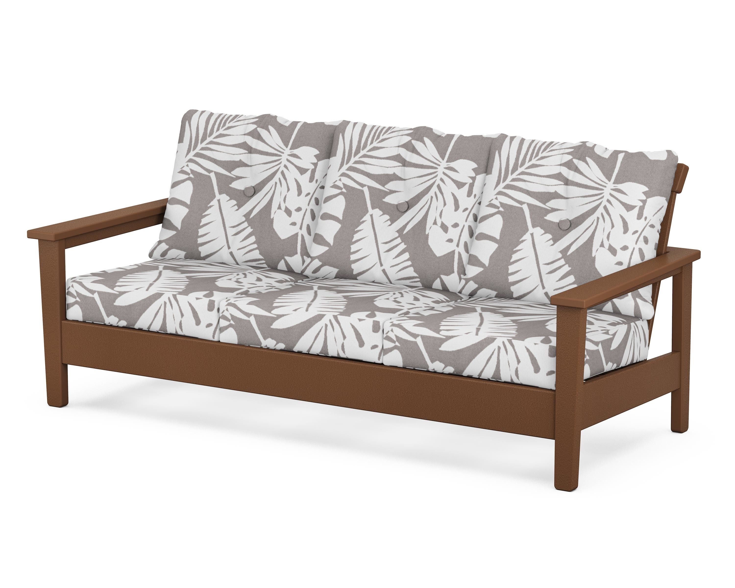 POLYWOOD® Prescott Deep Seating Sofa in Teak / Leaf Grey Mist